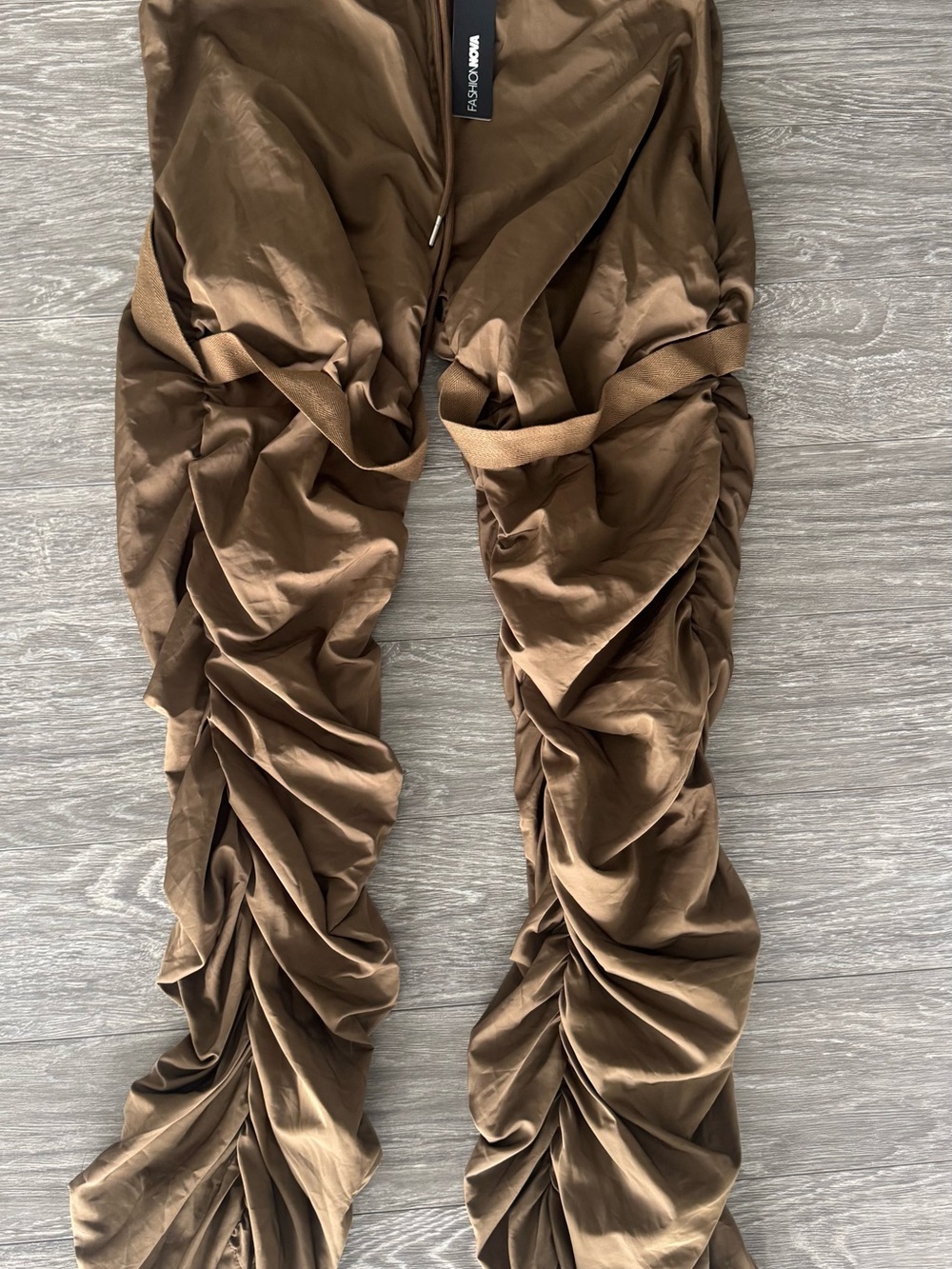Fashion Nova Brown Ruched Track Joggers
